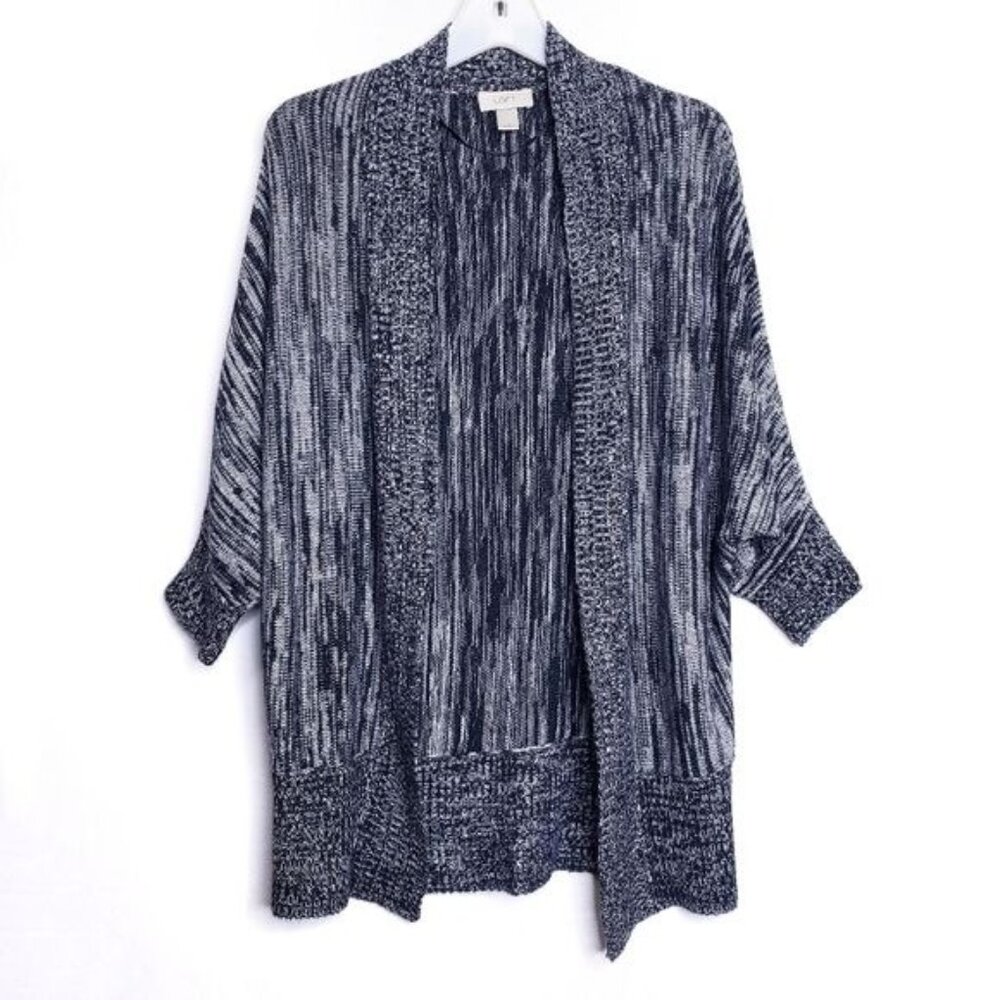 Loft Black & Gray Open Front Knit Heathered Cardigan Sweater Women's Size Small